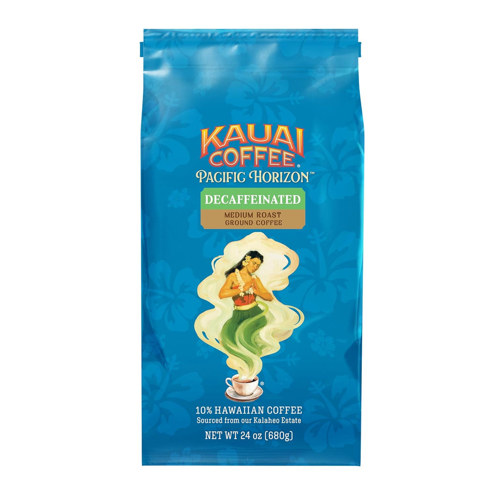 Ground Coffee – Smooth, Rich, Medium Roast – Light Floral Notes and Bright Aroma – Arabica Coffee, 10% Hawaiian with No Bitterness – Decaf, 1 Pack of 24Oz
