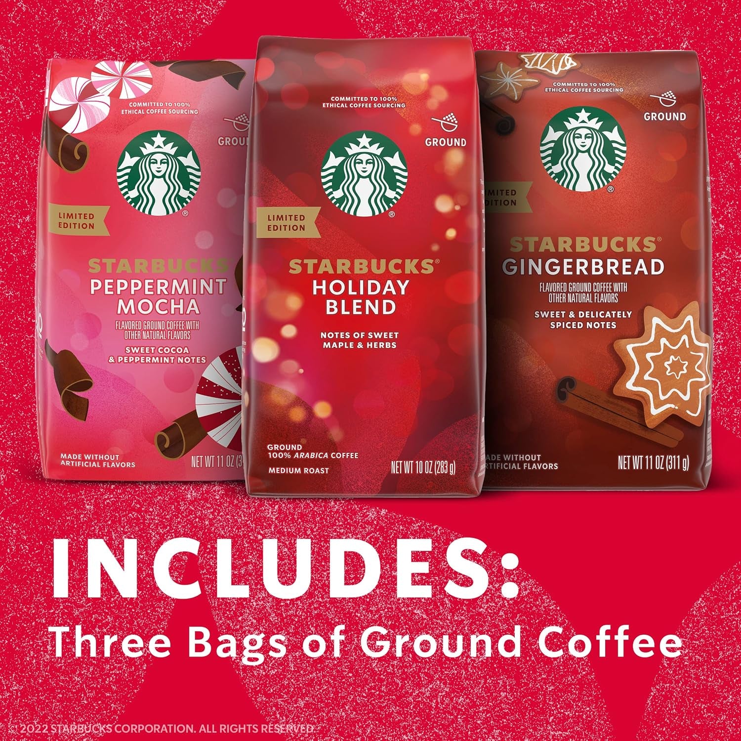 Starbucks Holiday Variety Pack Ground Coffee - Holiday Blends - 3 Bags (11 Oz)