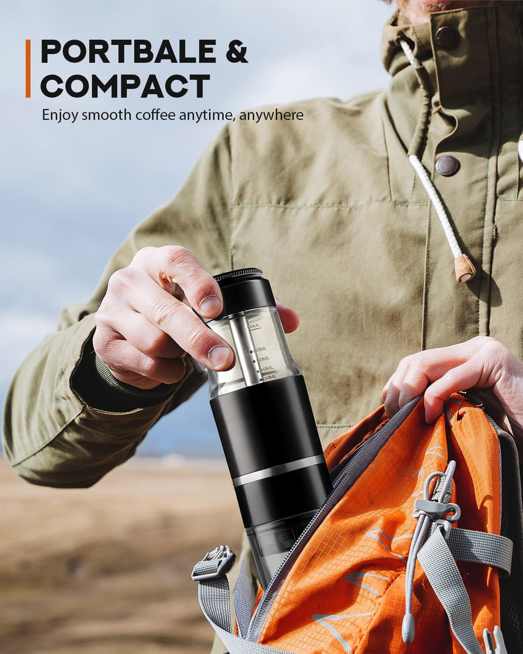 Portable Coffee Maker for Travel & Camping, Travel Lightweight Coffee Machines, Manually Operated, Compatible with Ground Coffee & NS Capsule Black (1Pcs)