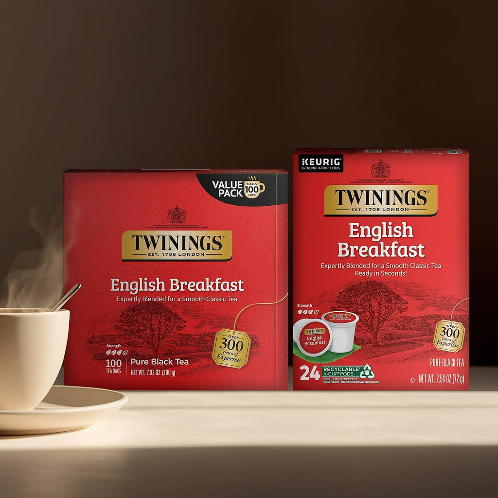 English Breakfast Tea K-Cup Pods, 24 Count (Pack of 1) + English Breakfast Tea Bags, 100 Count (Pack of 1)
