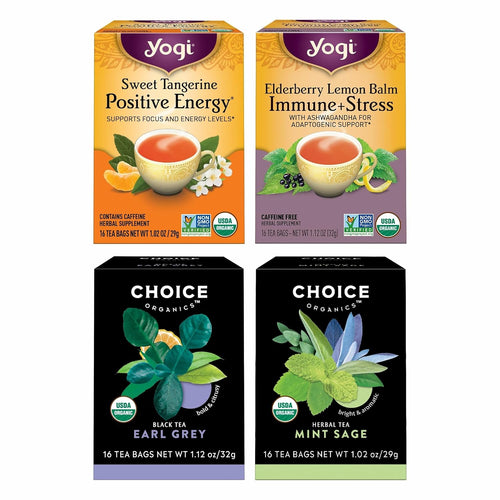& Choice Organics Variety Sampler, 16 Tea Bags (4 Pack) | Tea Sampler Gift Box with  Sweet Tangerine Positive Energy and Choice Organics Earl Grey Assorted Blends