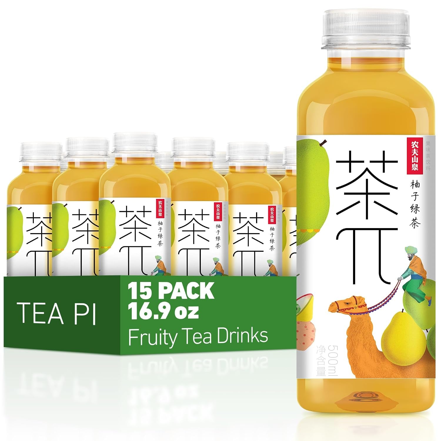 Tea PI Pomelo Green Iced Fruit Tea, 16.9 Fl Oz (15 Pack) | Real Brewed Green Tea with Pomelo Juice.