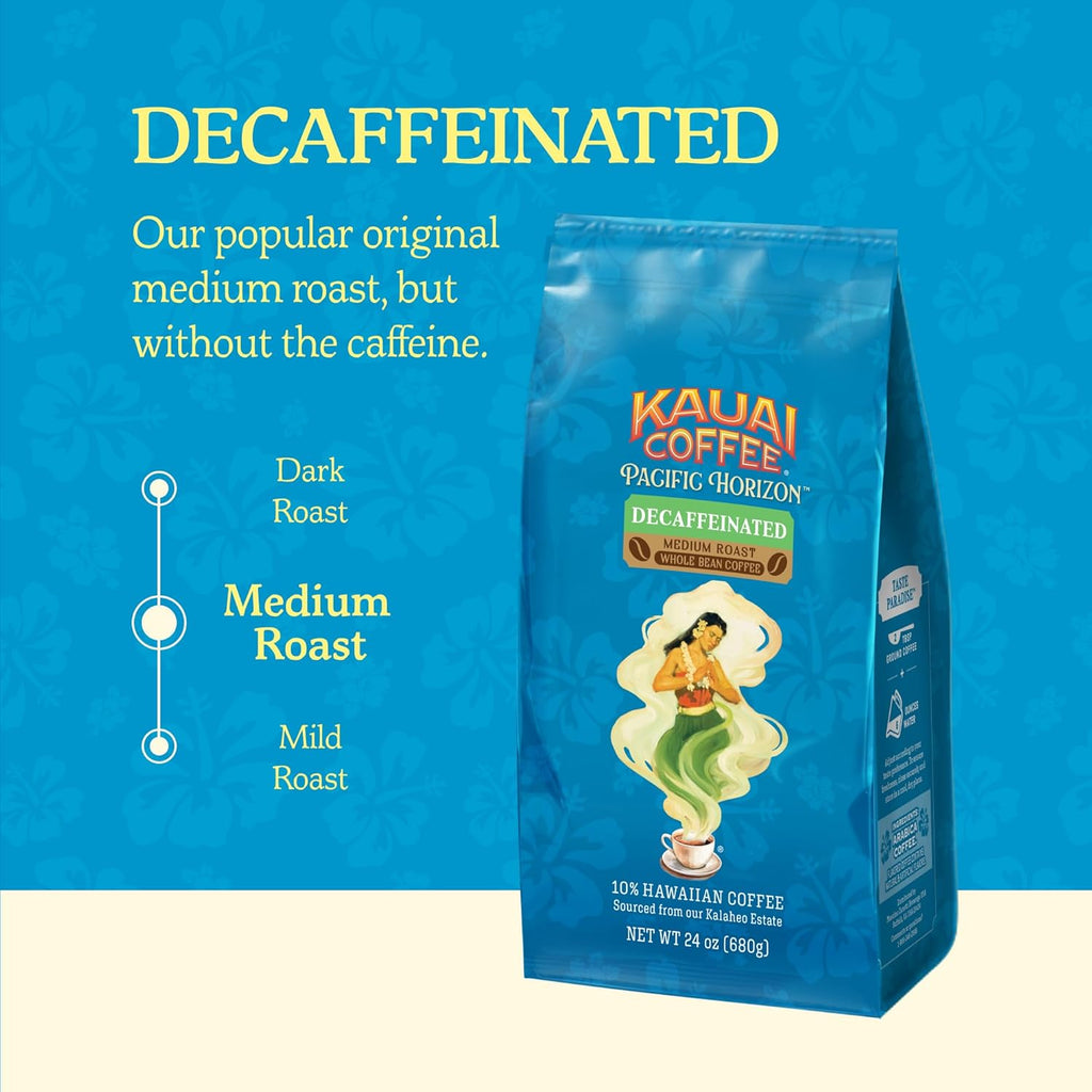 Ground Coffee – Smooth, Rich, Medium Roast – Light Floral Notes and Bright Aroma – Arabica Coffee, 10% Hawaiian with No Bitterness – Decaf, 1 Pack of 24Oz