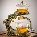 Lazy Kungfu Drip Teapot, Heat Resistant Tea Set, Semi-Automatic Glass Teapot Suit for Magnetic Water Flow Wooden Glass Teapot Set