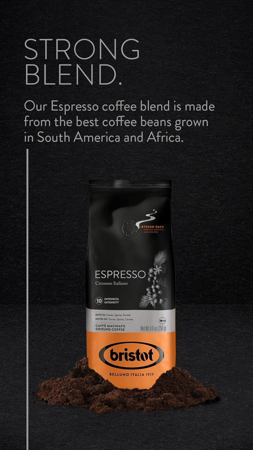 Espresso Cremoso Italiano Ground Coffee – Medium Roast, Rich & Smooth – 8.8Oz (250G) Bag – Italian Ground Espresso for Home Machines