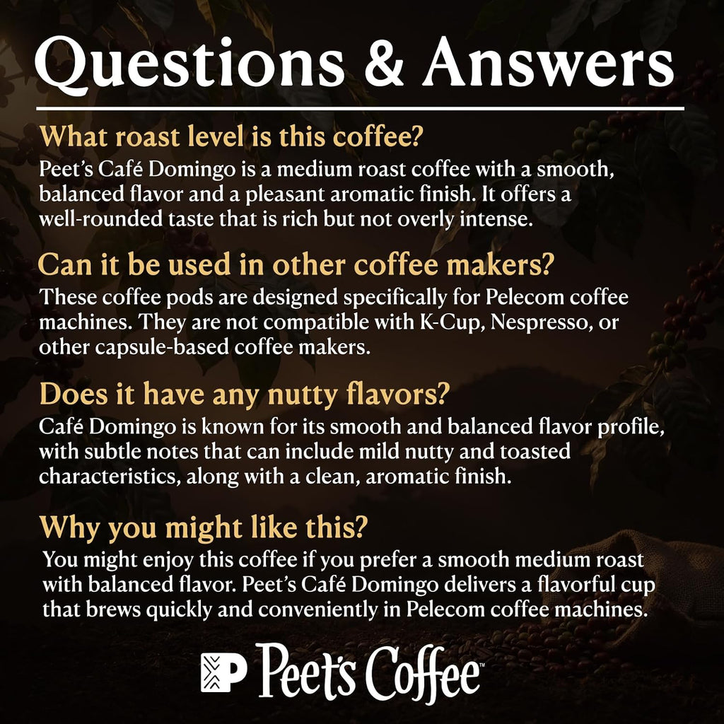 Peet’S Café Domingo Coffee Pods – 32 Count (2 Packs of 16) – Medium Roast with Smooth, Balanced Flavor and Aromatic Finish – Compatible with Pelecom Coffee Machines