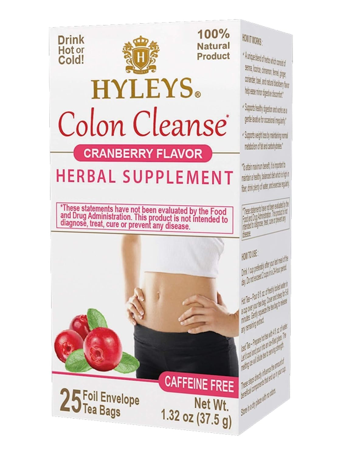 Colon Cleanse Tea, Cranberry Flavor, Vegan, 25 Herbal Tea Bags