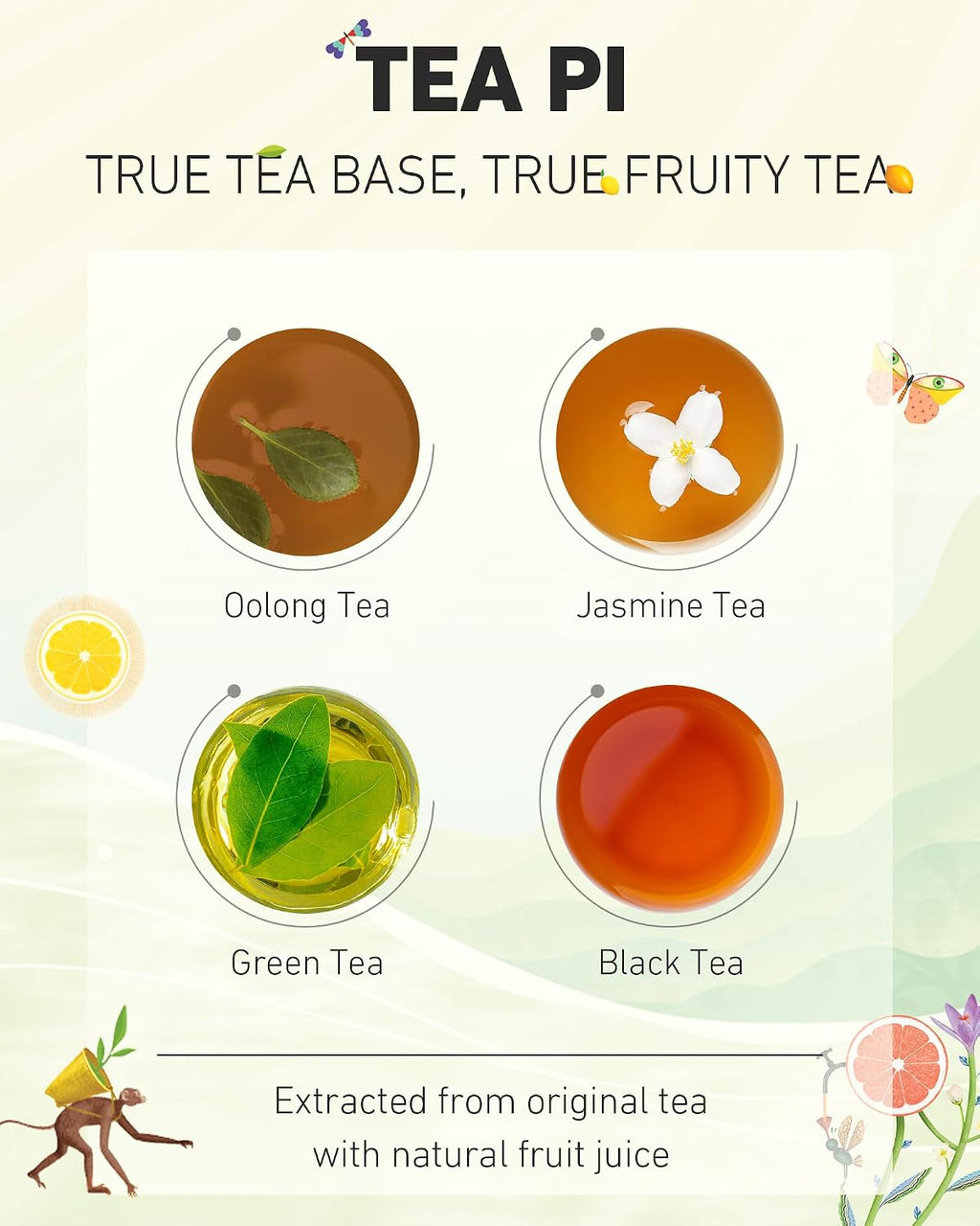 Tea PI Pomelo Green Iced Fruit Tea, 16.9 Fl Oz (15 Pack) | Real Brewed Green Tea with Pomelo Juice.