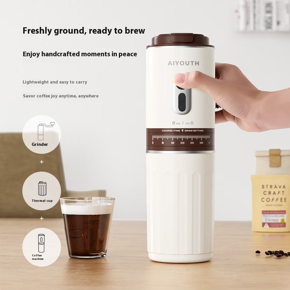 Portable Coffee Machine, 3 in 1 Cordless Electric Coffee Maker, Work with Capsule and Ground Coffee, Cold Brew and Heating Coffee Maker with 250Ml Cup-Grey