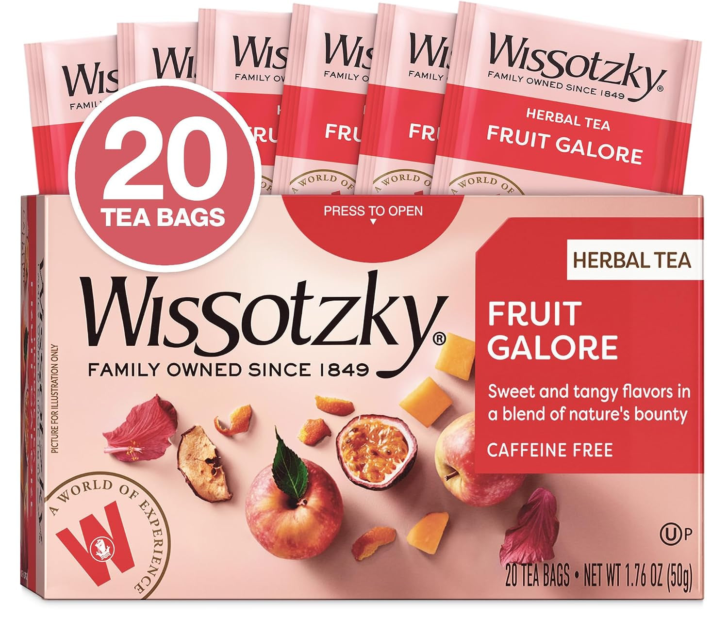 Fruit Galore Herbal Tea, 20 Tea Bags | Caffeine Free Tea | Antioxidant Rich | Fruity Blend | Herbal Tea Bags