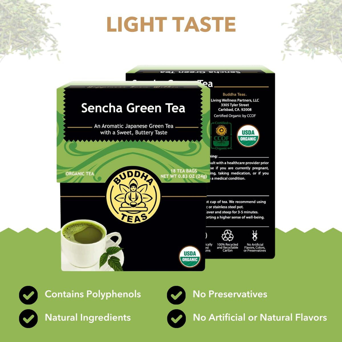 - Organic Sencha Green Tea - for Health & Wellbeing - Japanese Green Tea - with Antioxidants & Minerals - Clean Ingredients - Caffeinated - OU Kosher & Non-Gmo - 18 Tea Bags (Pack of 1)