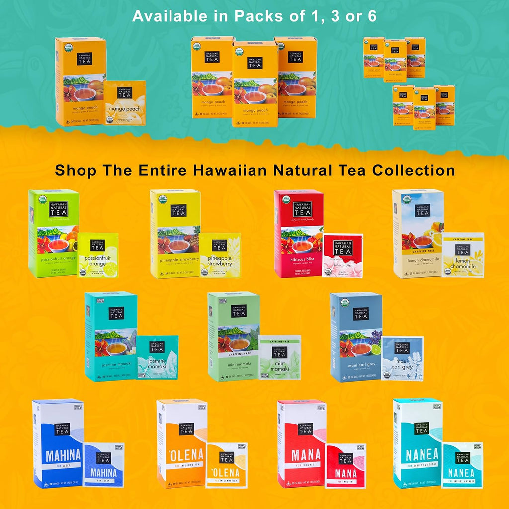 Hawaiian Natural Tea Organic Mango Peach Green & Black Tea Bags, 120 Count | USDA Organic, Non-Gmo, Gluten-Free, Keto, Vegan, Kosher – Perfect Hot or Iced – Low Caffeine – Plastic-Free Tea Bags