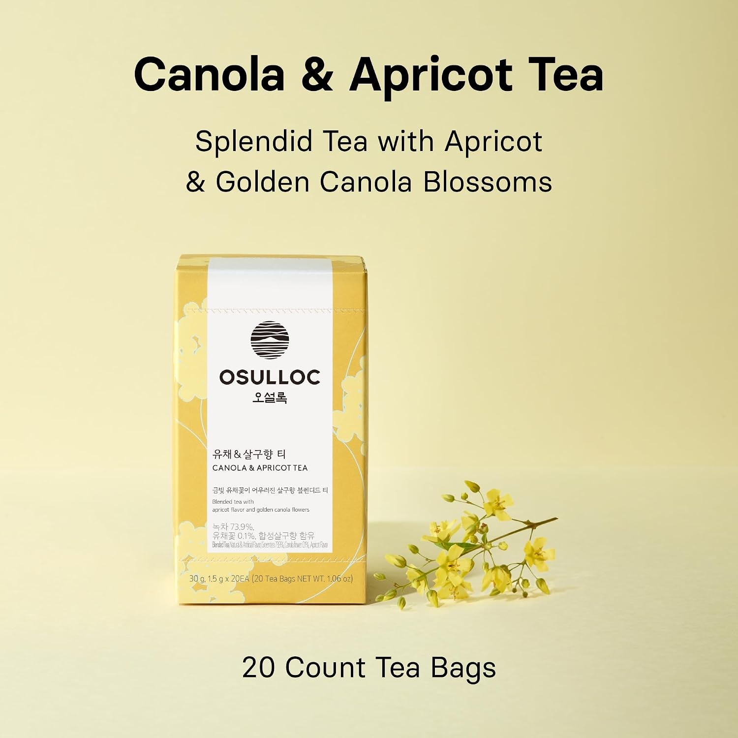 Canola & Apricot Tea (Aromatic Canola Flower & Apricot), Premium Blended Tea from Jeju, Tea Bag Series 20 Count