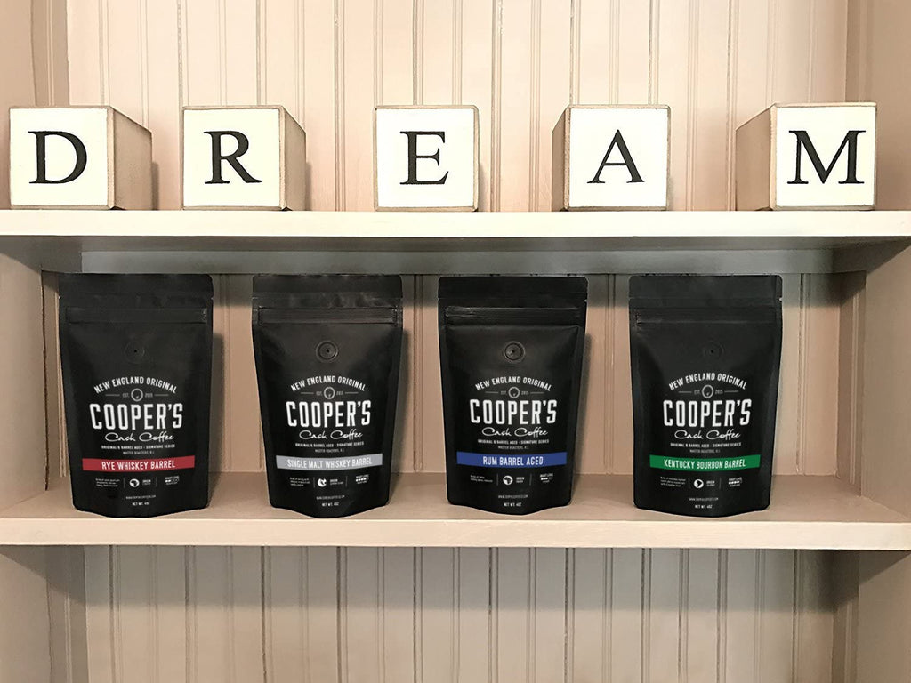 Rwanda Rum Barrel Aged Coffee - Ground 12Oz and Bourbon & Whiskey Barrel Aged Coffee - Ground - 4 Bag Coffee Set 16Oz
