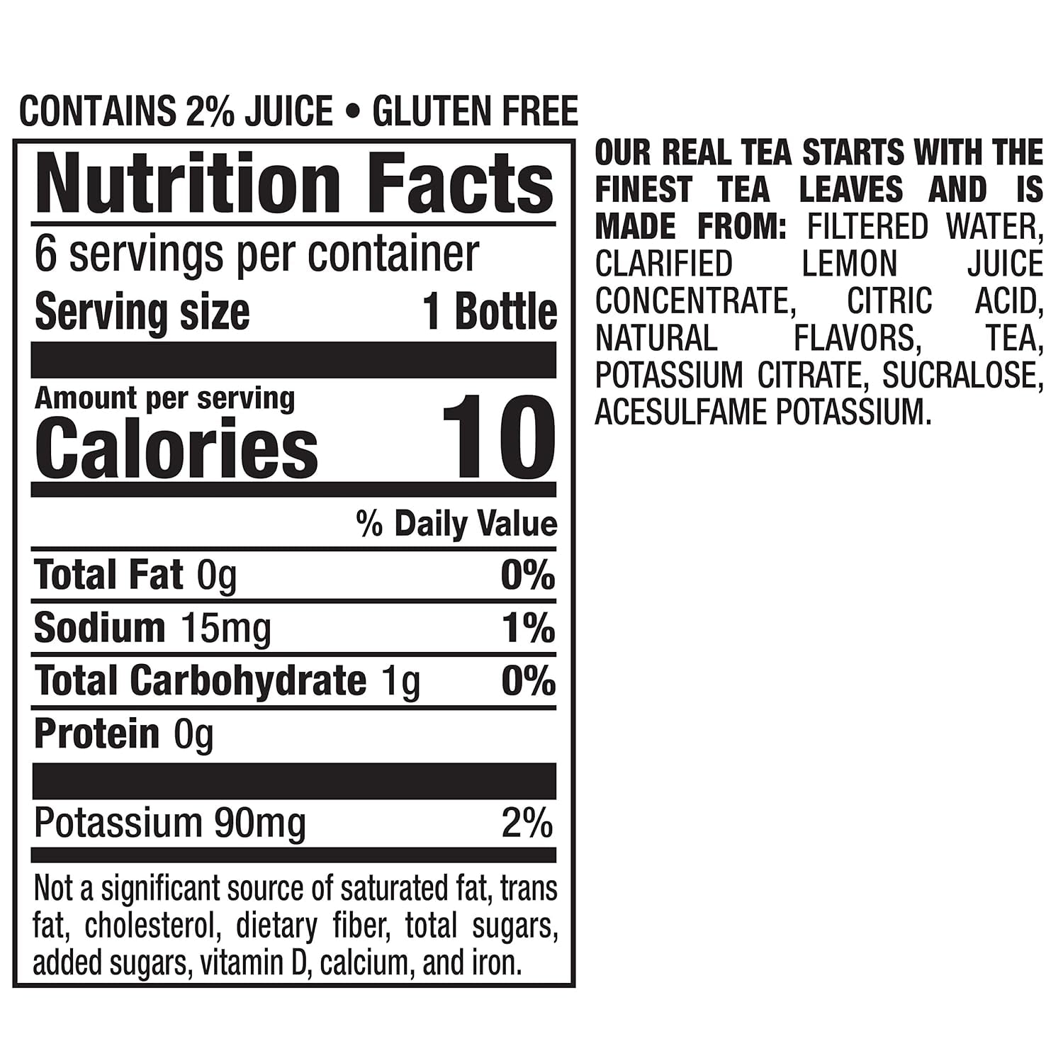 Zero Sugar Half 'N Half Tea, 16 Fl Oz Recycled Plastic Bottle, 6 Pack