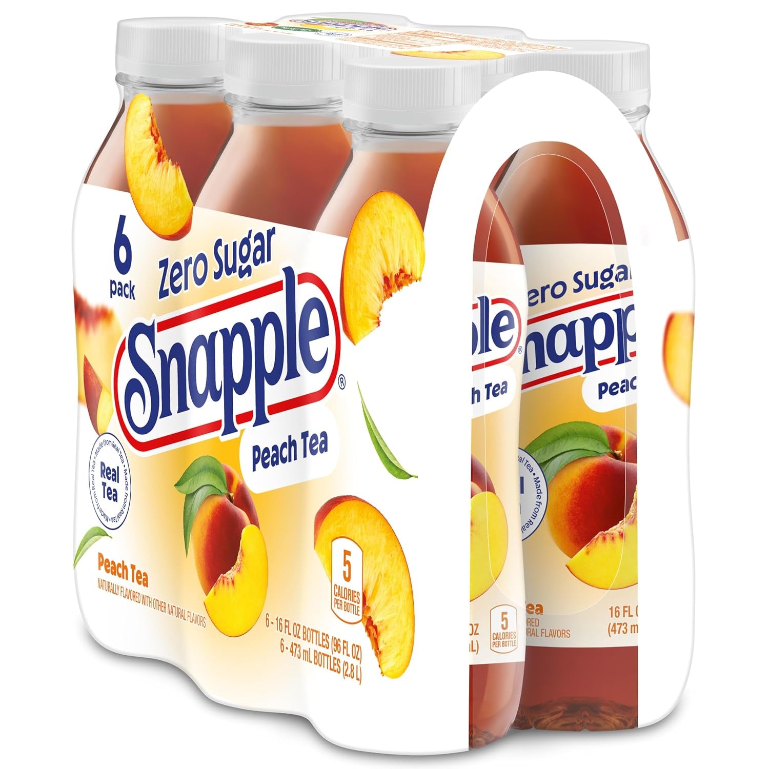 Zero Sugar Peach Tea, 16 Fl Oz Recycled Plastic Bottle, 6 Pack
