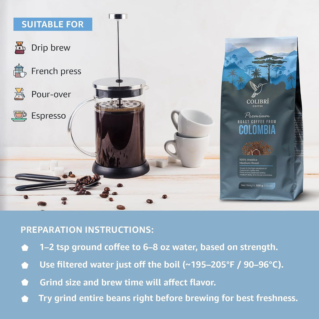 Low Acid Coffee, Ground Coffee Medium Roast Colombian Coffee, Ground Coffee for Coffee Maker, Ideal for Cold Brew and Reusable K Cups for Keurig 16 Oz