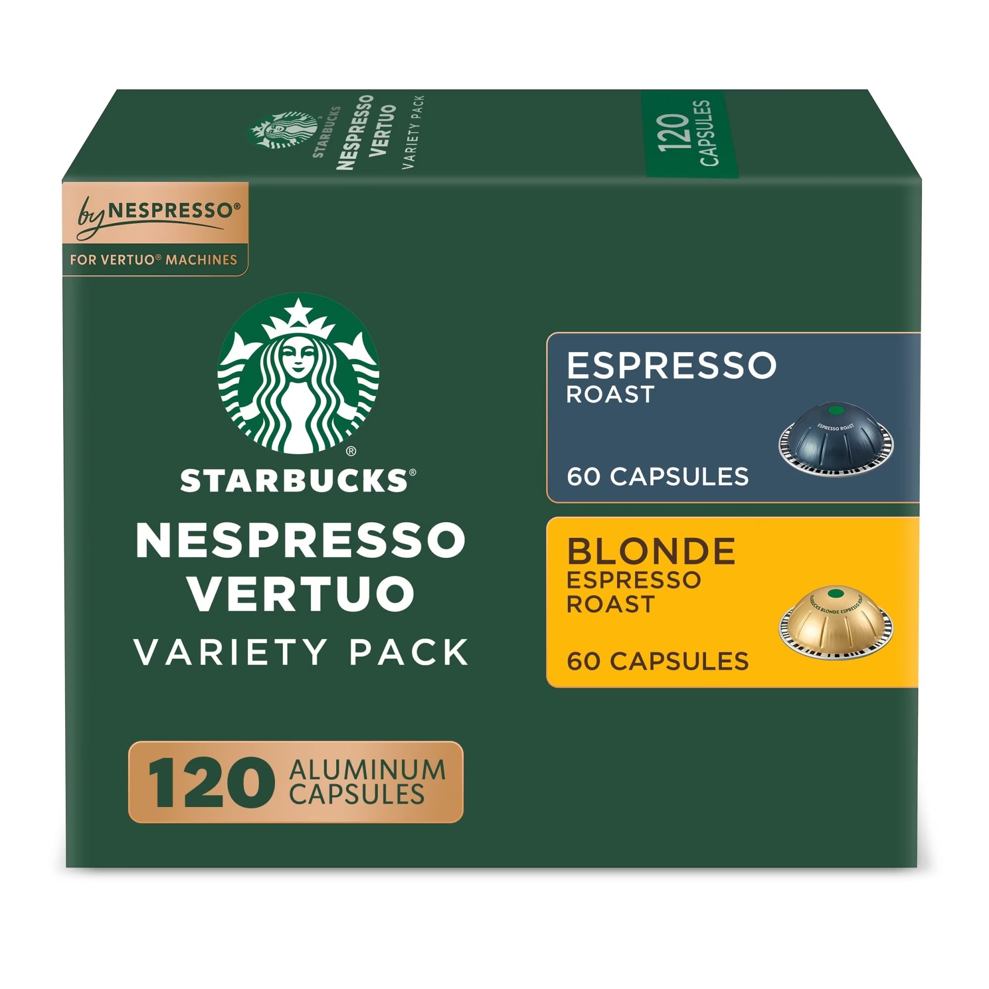 (6 Pack)  by Nespresso Vertuo, Espresso Light and Dark Roast Nespresso Pods, 120 Count