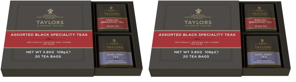 Assorted Specialty Black Teas Sampler, Variety Gift Box, Individually Wrapped Bags, 20 Count (Pack of 2), English Breakfast, Earl Grey, Assam, and Afternoon Darjeeling, Caffeinated, Enjoy Hot or Iced, 20 Teabags