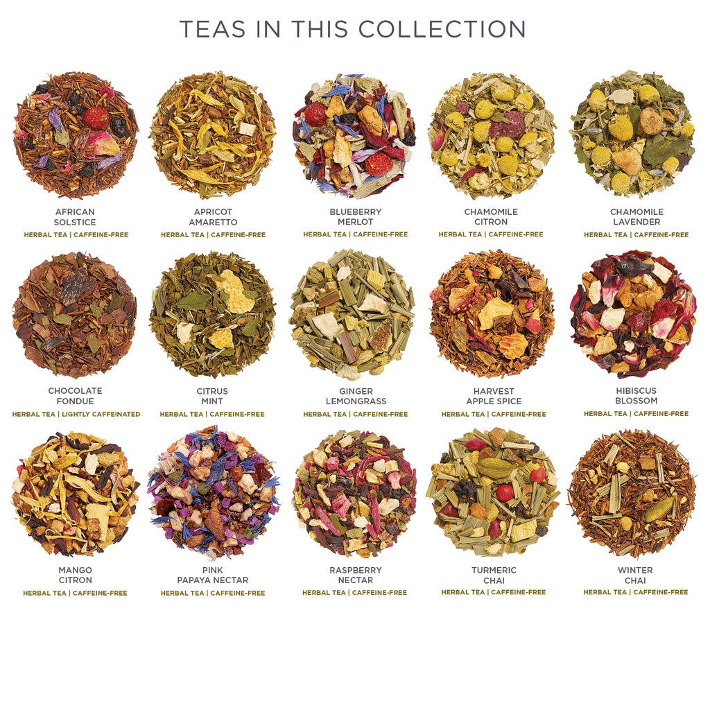 Single Steeps Tea Sampler, Herbal, 15 Pouches | 15 Single Serve Loose Leaf Bags - Premium Handcrafted Tea Blends - Giftable Presentation Box