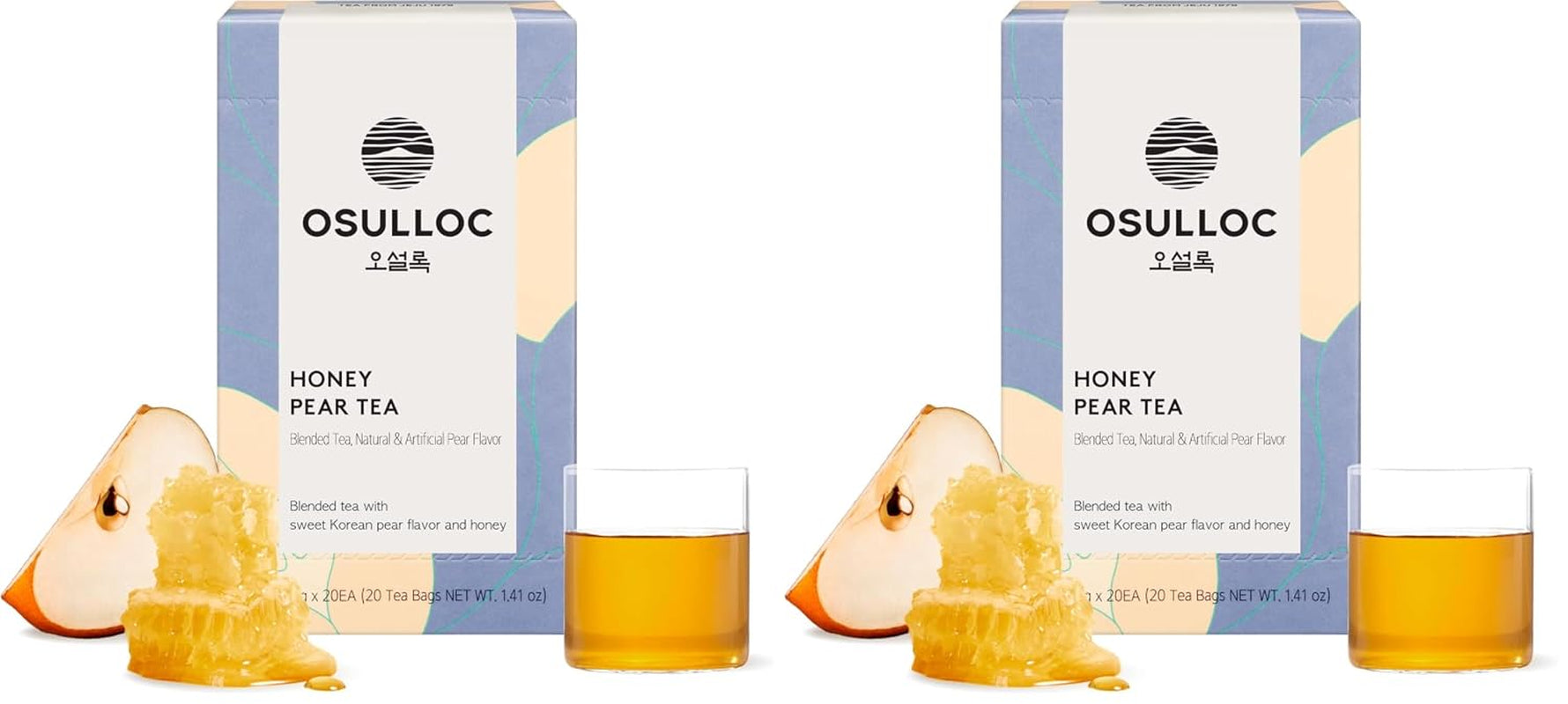 Honey Pear Tea (Sweet Pear & Honey Flavor), Fruit Tea Blend, Premium Teabags from Jeju Island, 20 Count (Pack of 2)
