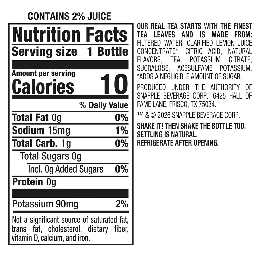 Zero Sugar Half 'N Half Tea, 16 Fl Oz Recycled Plastic Bottle, Pack of 12
