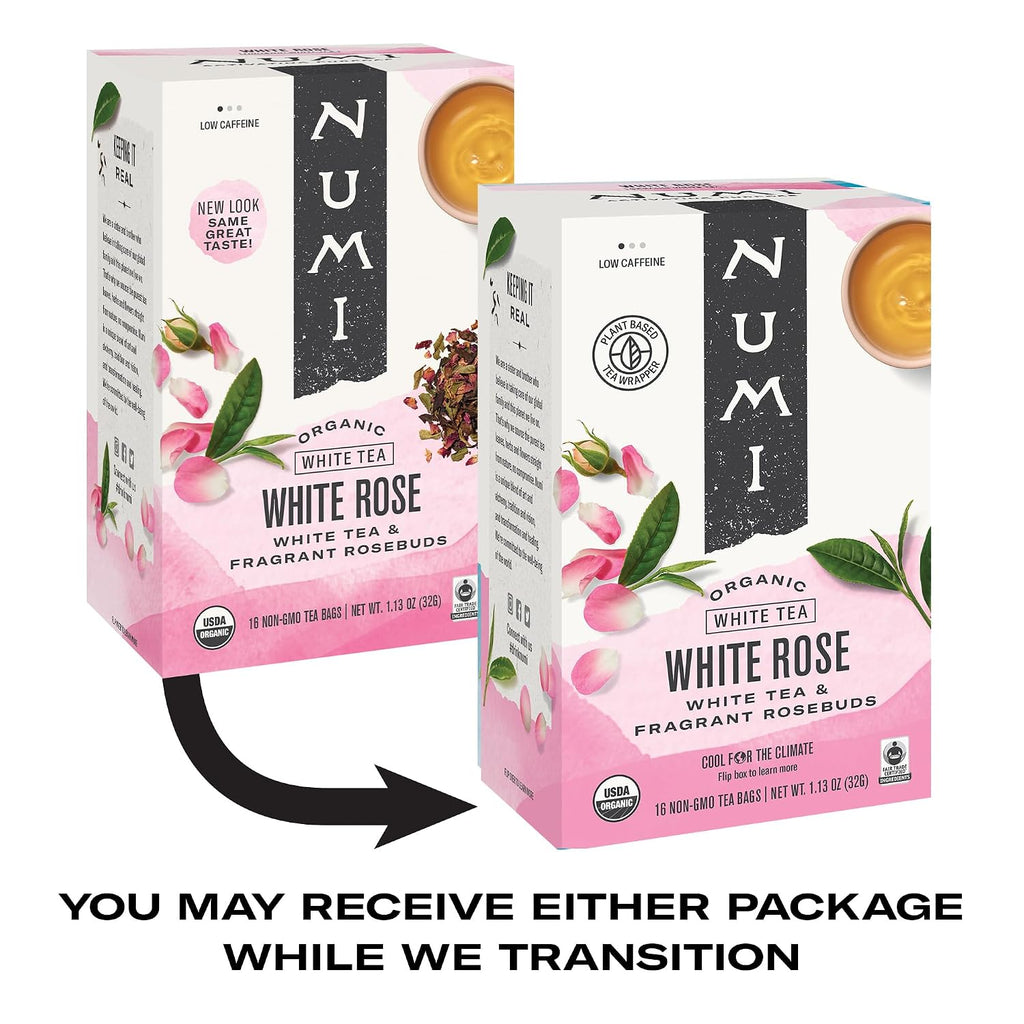 Numi Organic Tea White Rose, 16 Tea Bags (Pack of 6), Velvety White Tea & Fragrant Rosebuds, Low Caffeine