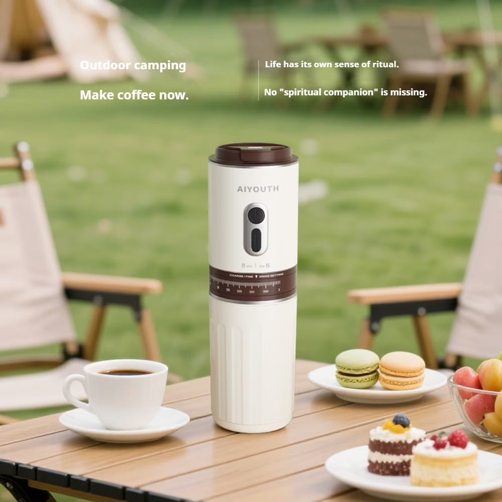 Portable Coffee Machine, 3 in 1 Cordless Electric Coffee Maker, Work with Capsule and Ground Coffee, Cold Brew and Heating Coffee Maker with 250Ml Cup-Grey