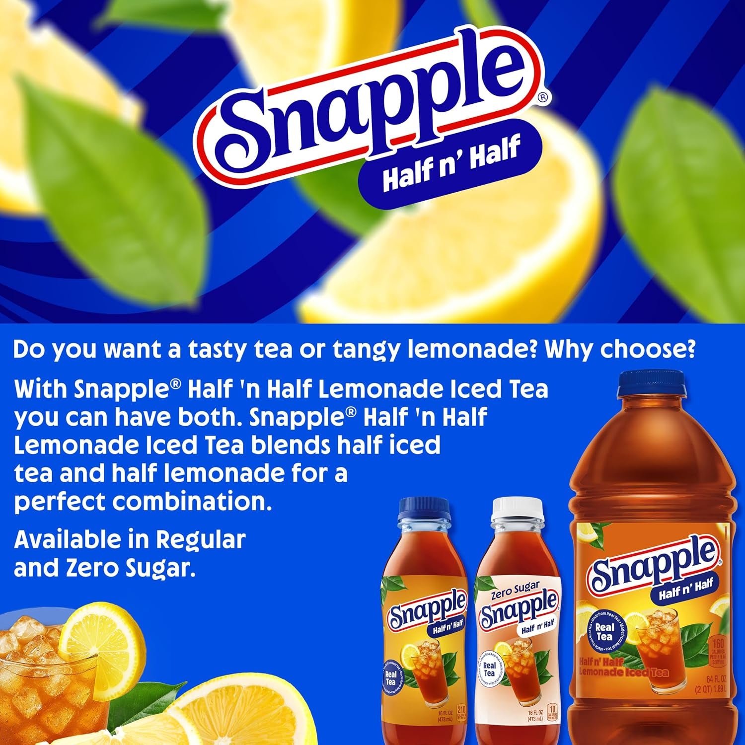 Zero Sugar Half 'N Half Tea, 16 Fl Oz Recycled Plastic Bottle, Pack of 12