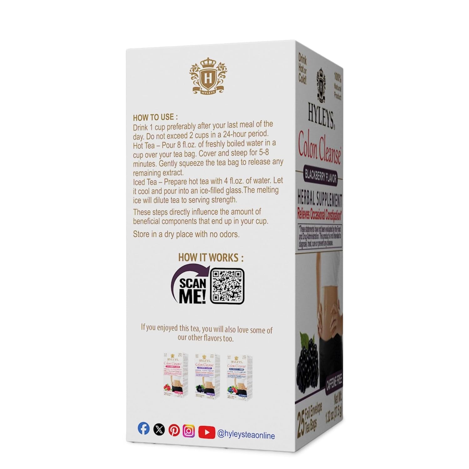 Colon Cleanse Tea, Blackberry Flavor, Caffeine Free, 25 Tea Bags | Senna Leaf, Fennel, Ginger & Natural Blackberry, No Added Sugar, Gluten Free & Vegan, Naturally Caffeine Free