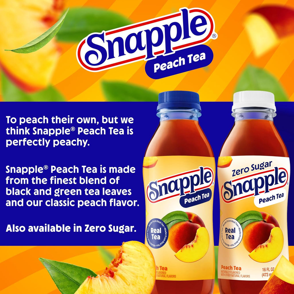 Zero Sugar Peach Tea, 16 Fl Oz Recycled Plastic Bottle, 6 Pack