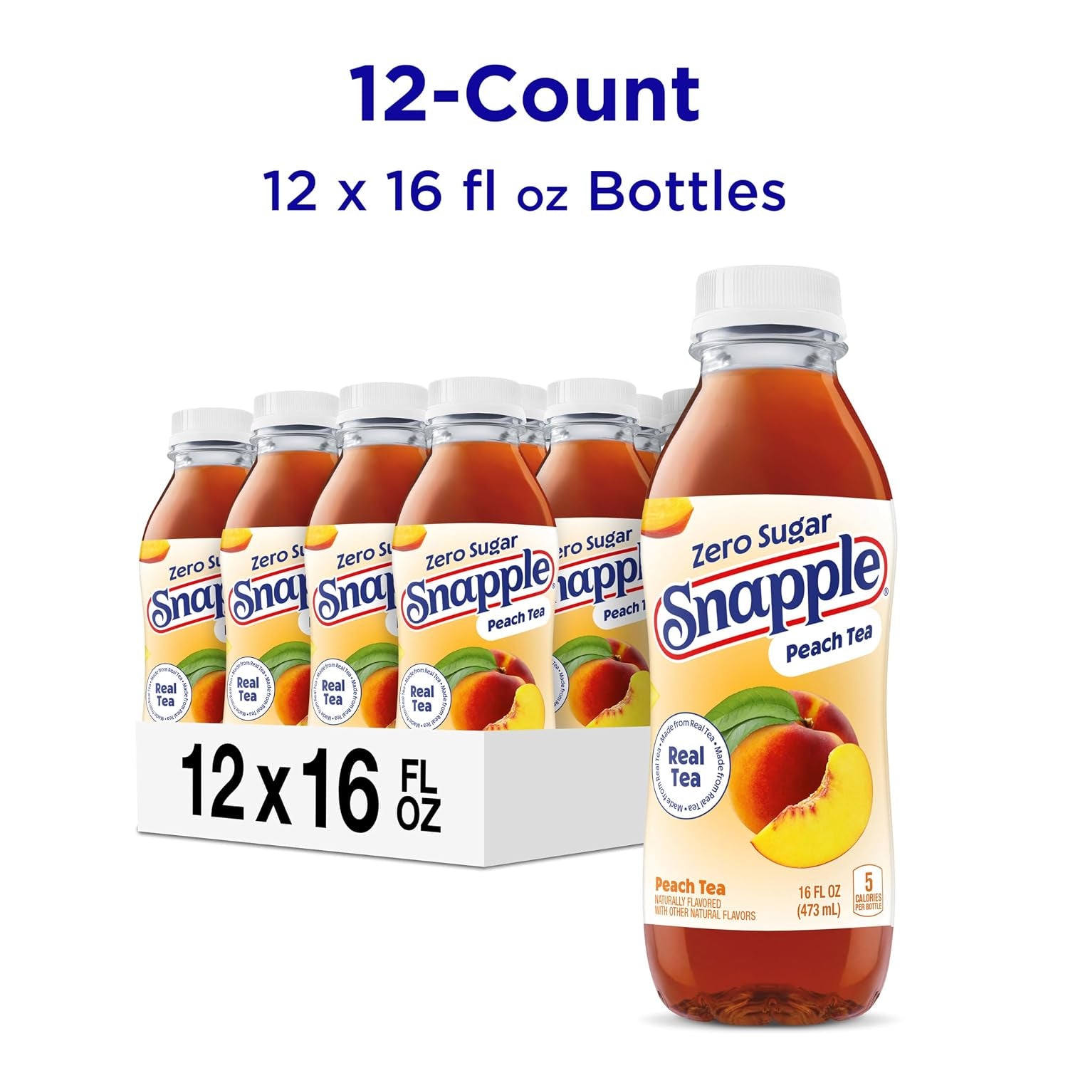 Zero Sugar Peach Tea, 16 Fl Oz Recycled Plastic Bottle (Pack of 12)