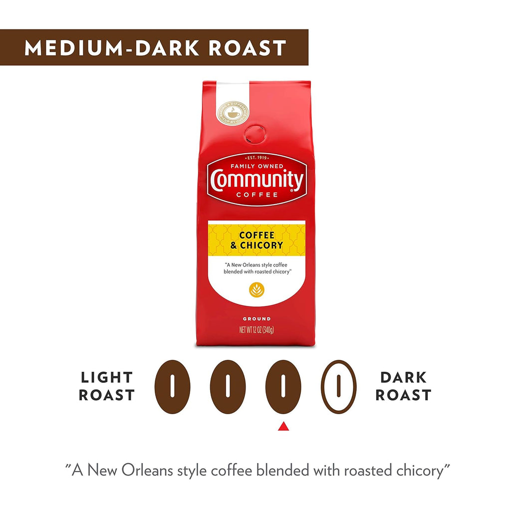 Coffee and Chicory Blend Coffee, Medium Dark Roast Ground Coffee, 32 Ounce Bag (Pack of 4)