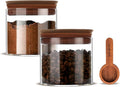 17 Oz Coffee Canister with Scoop and Wooden Lids, Airtight Glass Coffee Beans Storage Container Sets of 2 for Ground Coffee,Food Storge Jars for Ground Coffee Bar Cereal Snack