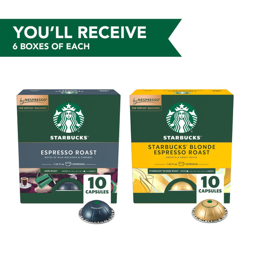 (6 Pack)  by Nespresso Vertuo, Espresso Light and Dark Roast Nespresso Pods, 120 Count