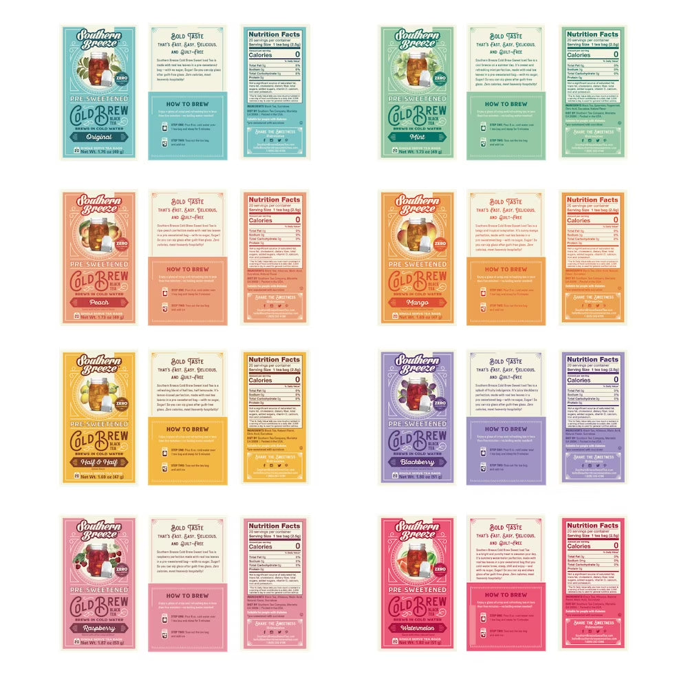 Cold Brew Sweet Tea Variety Pack Iced Tea with Black Tea and Zero Carbs Zero Sugar, 20 Individually Wrapped Tea Bags, Pack of 8