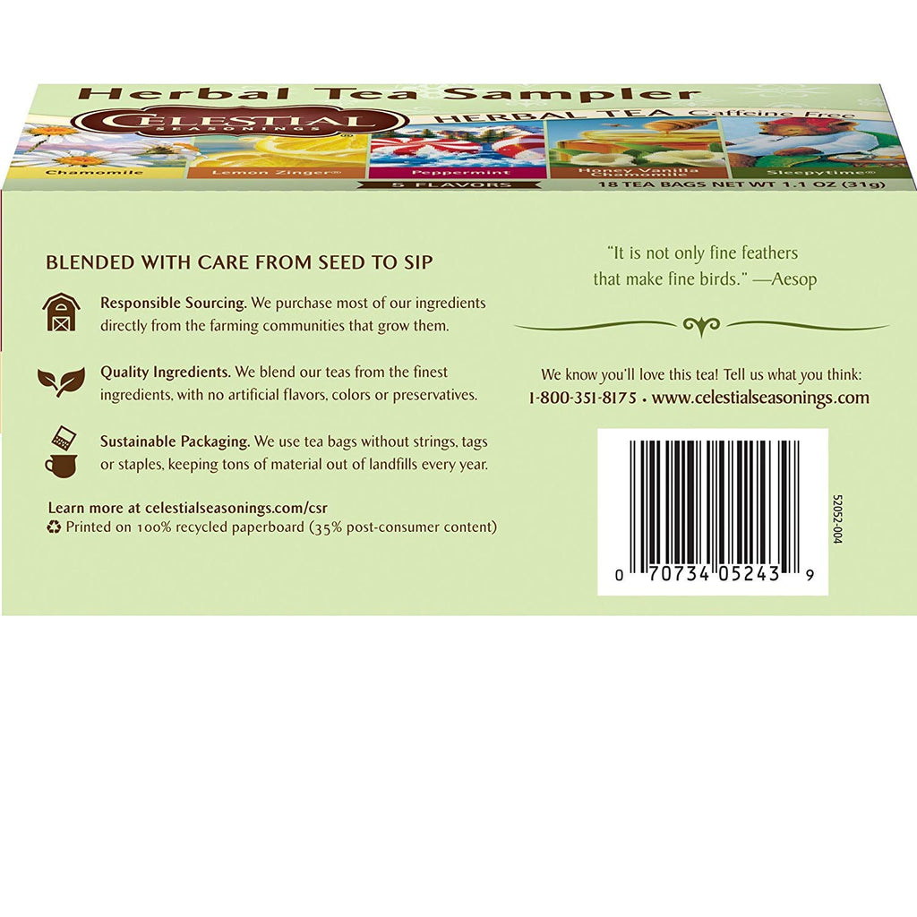 Herbal Tea, Tea Sampler, 18 Count (Pack of 6)