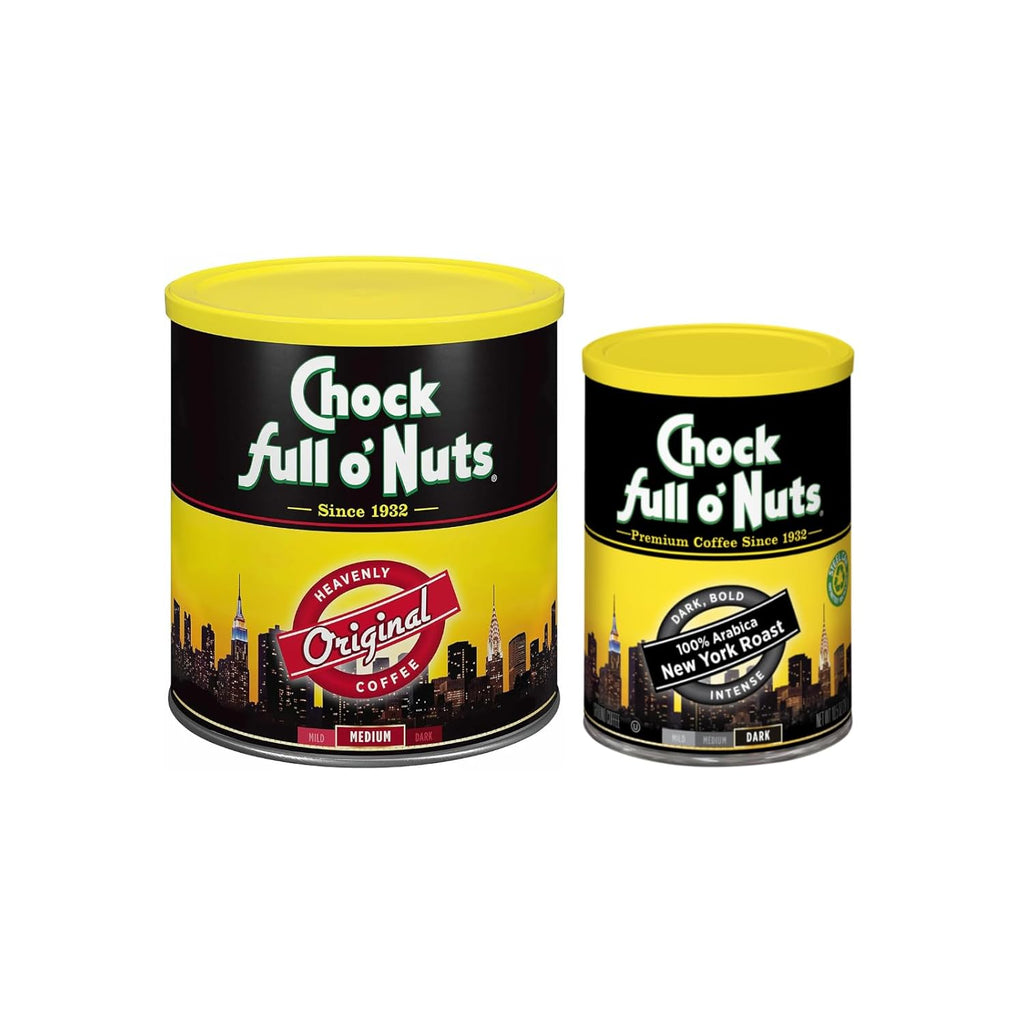 Chock Full O'Nuts Coffee Variety Pack - Heavenly Original Ground Coffee - Medium Roast (30.5 Oz Can) & 100% Arabica New York Roast Ground Coffee - Dark Roast (10.5 Oz Can)