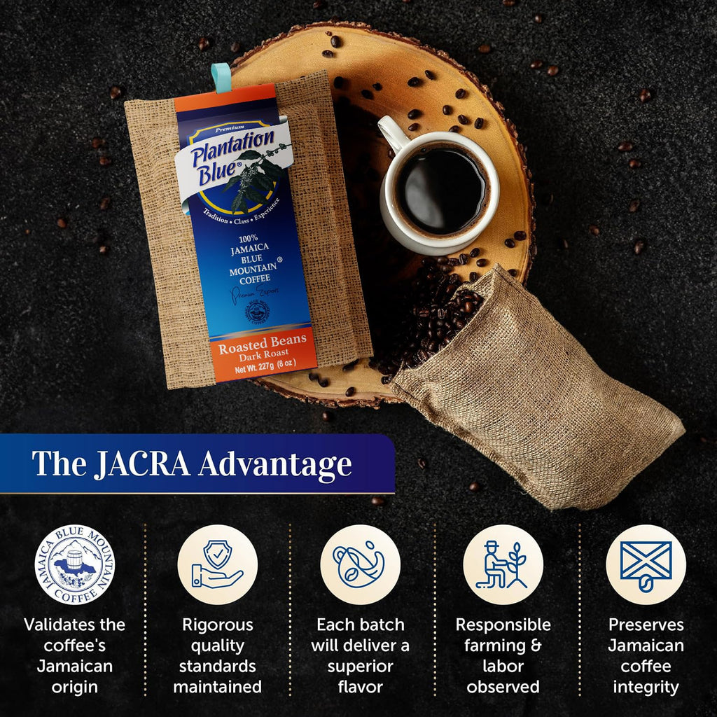 Plantation Blue Jamaica Blue Mountain Coffee Dark Roast Bundle – 12Oz Ground & 8Oz Whole Beans