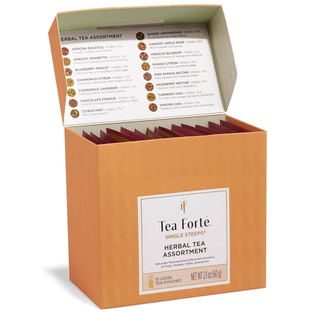 Single Steeps Tea Sampler, Herbal, 15 Pouches | 15 Single Serve Loose Leaf Bags - Premium Handcrafted Tea Blends - Giftable Presentation Box