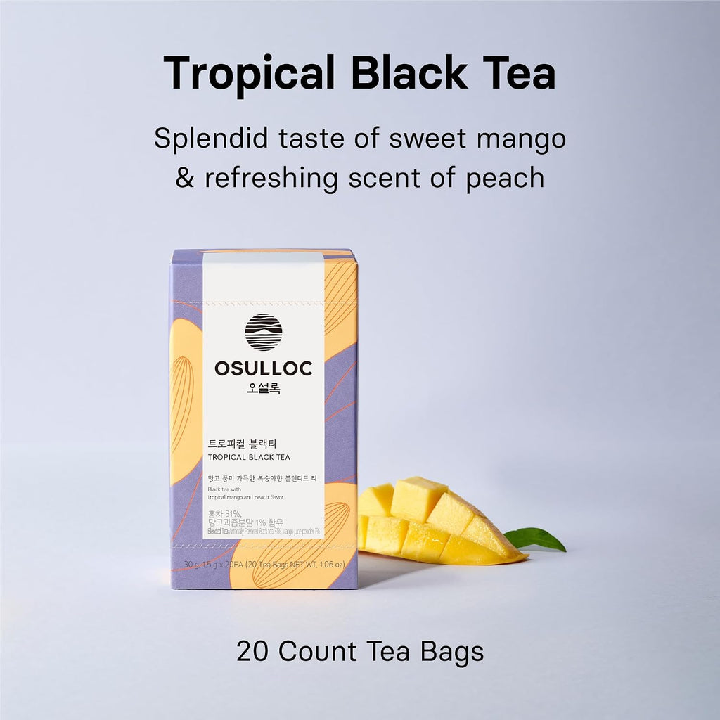 Peach Black Tea (Tropical Mango & Peach Flavor), Fruit Tea Blend, Premium Teabags from Jeju Island, 20 Count (Pack of 2)