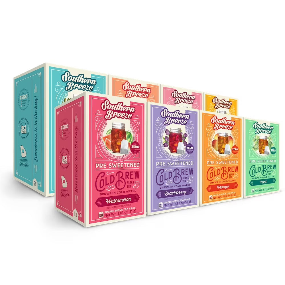 Cold Brew Sweet Tea Variety Pack Iced Tea with Black Tea and Zero Carbs Zero Sugar, 20 Individually Wrapped Tea Bags, Pack of 8