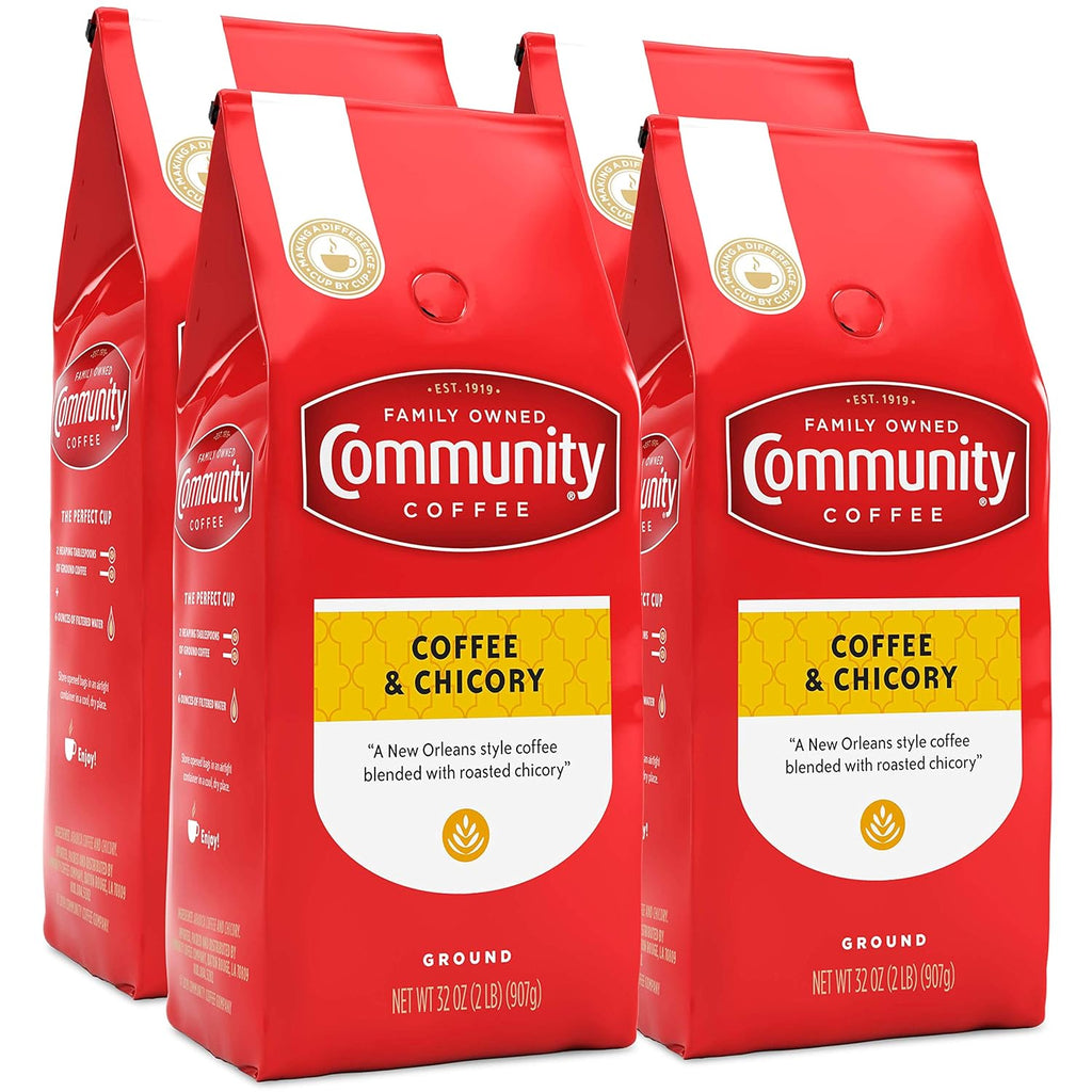 Coffee and Chicory Blend Coffee, Medium Dark Roast Ground Coffee, 32 Ounce Bag (Pack of 4)