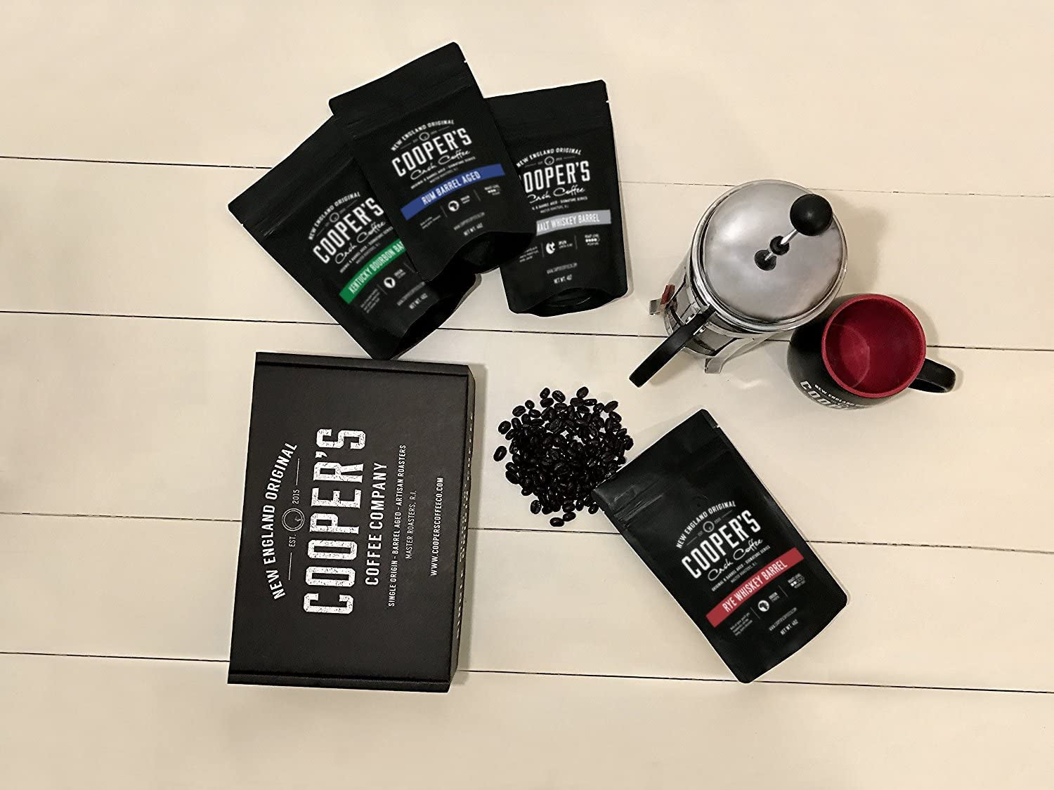 Bourbon & Whiskey Barrel Aged Coffee - Ground - 4 Bag Coffee Set - 4Oz and Single Origin Ethiopian Ground Coffee - 12 Oz