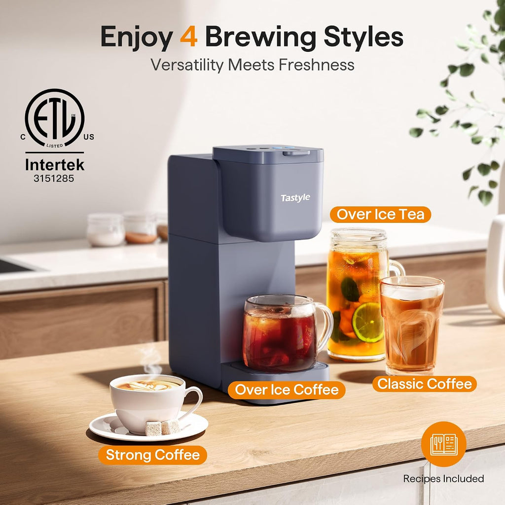 Single Serve Coffee Maker for K Cup, Ground and Tea | Hot and Iced Coffee Machines with Bold Setting, 6 to 16 Oz Brew Sizes, Compact for Small Spaces, Gray (2.0 Version)