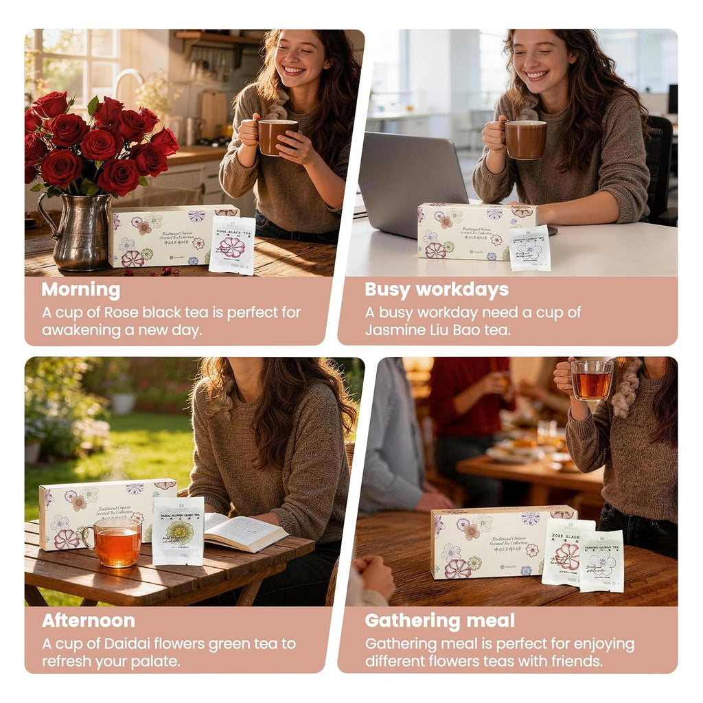 Chinese 10 Naturally Floral Loose Leaf Tea Sampler Gift Set,3.5Oz | up to 250 Cups|Rose Black Tea,Jasmine Green Tea Ect.|No Artificial Flavoring|Each Flavor 2 Packs|Great Tea Bags Variety Pack