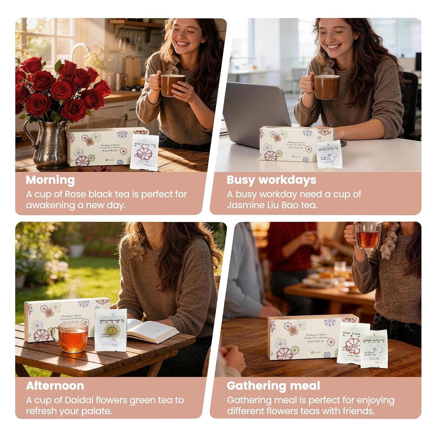 Chinese 10 Naturally Floral Loose Leaf Tea Sampler Gift Set,3.5Oz | up to 250 Cups|Rose Black Tea,Jasmine Green Tea Ect.|No Artificial Flavoring|Each Flavor 2 Packs|Great Tea Bags Variety Pack
