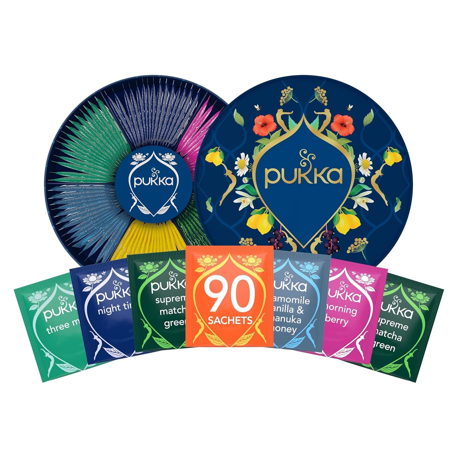 Pukka Organic Herbal Tea Sampler 90-Pack Caffeine Free Wellness Collection with Chamomile Vanilla Manuka Honey Lemon Ginger Three Mint Night Time Premium Tea Bags