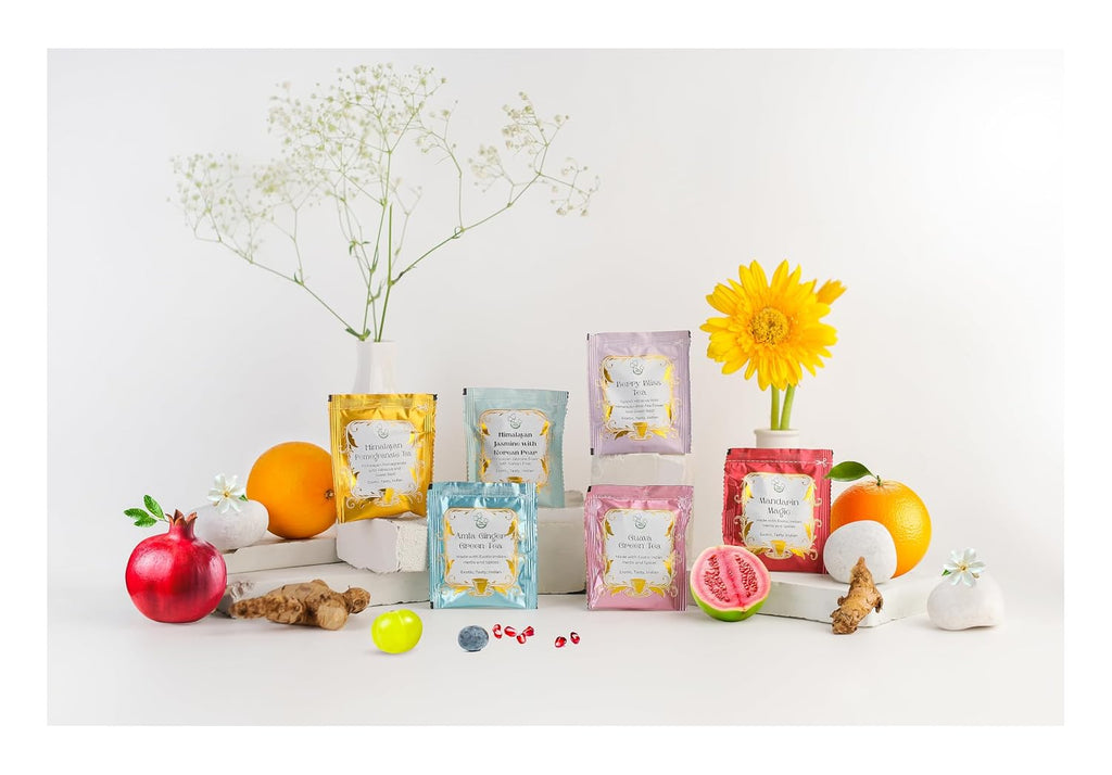 Garden of Fruits Premium Herbal Tea Selection Gift Set Box | Ideal Gifts for Women & Men, Birthday, Anniversary & Self-Care Eco-Friendly | 24 Handstitched Cotton Teabags | 6 Different Flavours