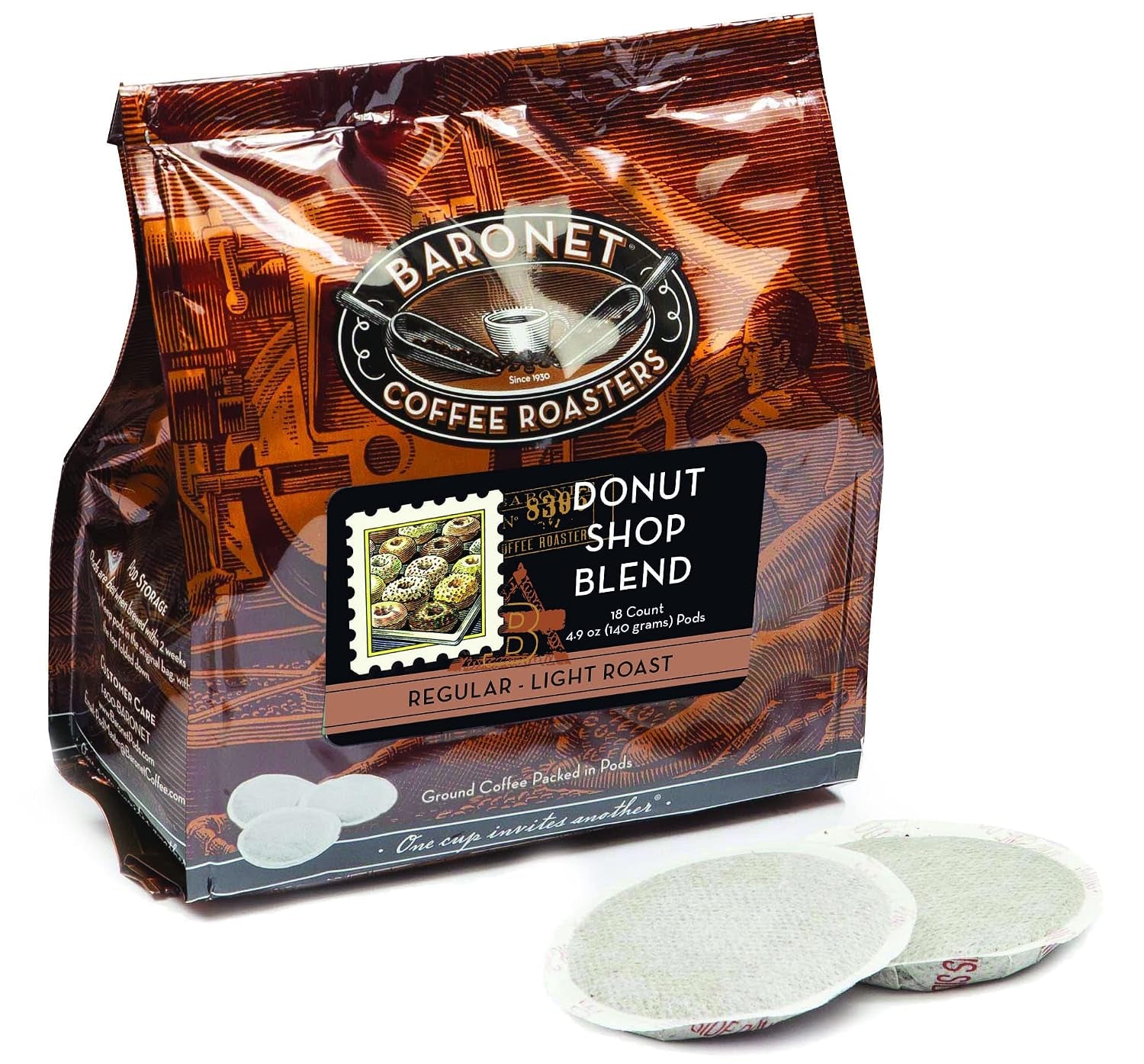 Pods [Donut Shop-54 Pods] Single Cup Use like Senseo Coffee Pods- 3 Bags of 18 Single Serve 8 Gram Pods, Regular Strength Soft Coffee Pods, Medium Roast [Donut Shop] | Light Roast, 100% Arabica Coffee, Regular Strength, 3 Bags of 18 Single Serve Pods, Compatible with Senseo Coffee Machines